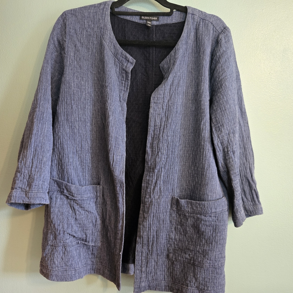 Eileen Fisher Textured Blue Open Jacket